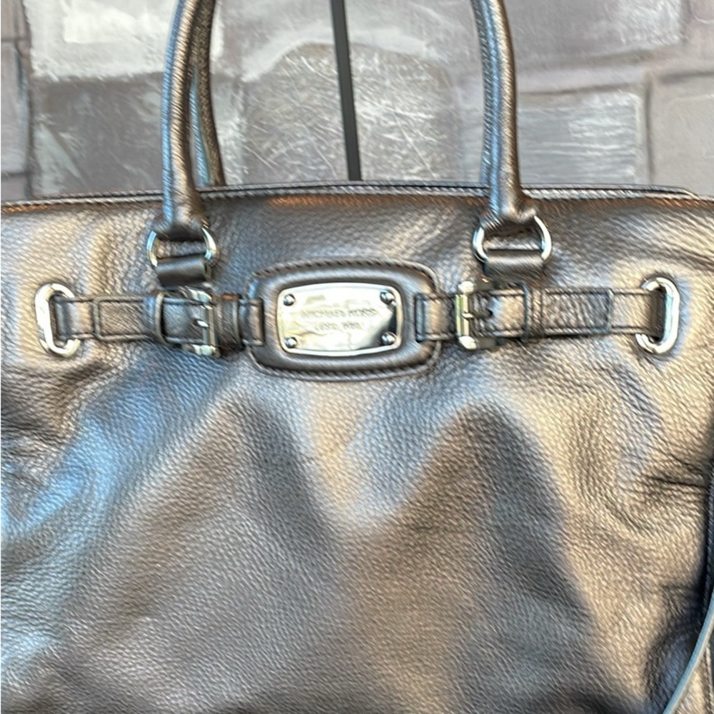 Michael Kors Hamilton Jewel Pebble Leather Satchel in Silver/Nickel & Silver HW